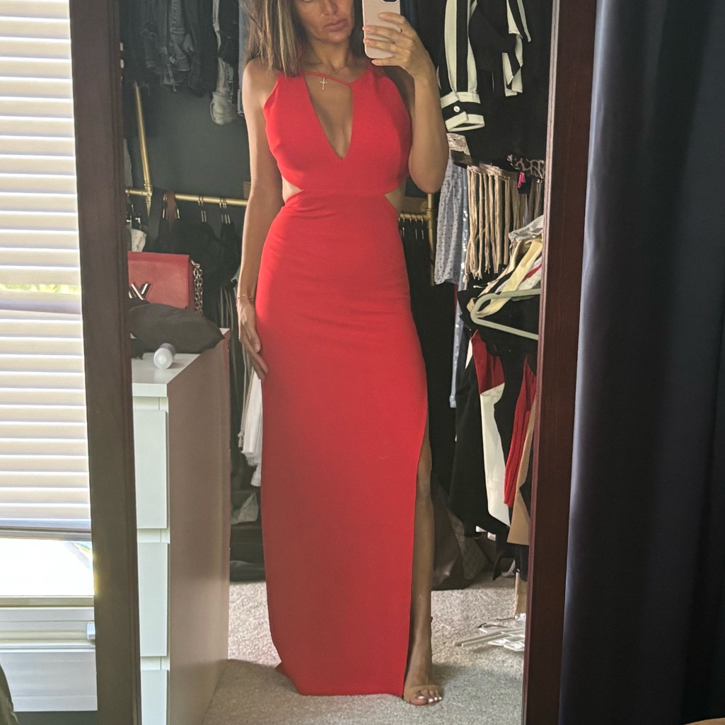 Elegant Red Cutout Evening Gown - Women's Dress